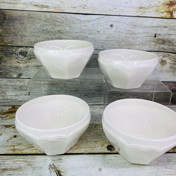 Home TM Solid White Embossed Top Octagon Shape Ceramic Soup Cereal Bowls Set  4 - Picture 4 of 16